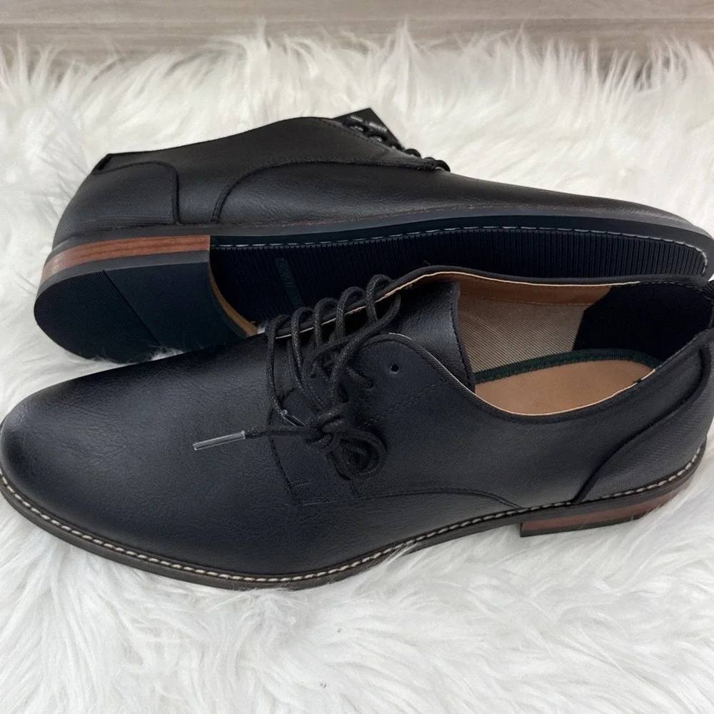 Call It Spring Mens Black Vegan Leather Derby Dress Shoes B.E.D Foam‎ Size 12 M